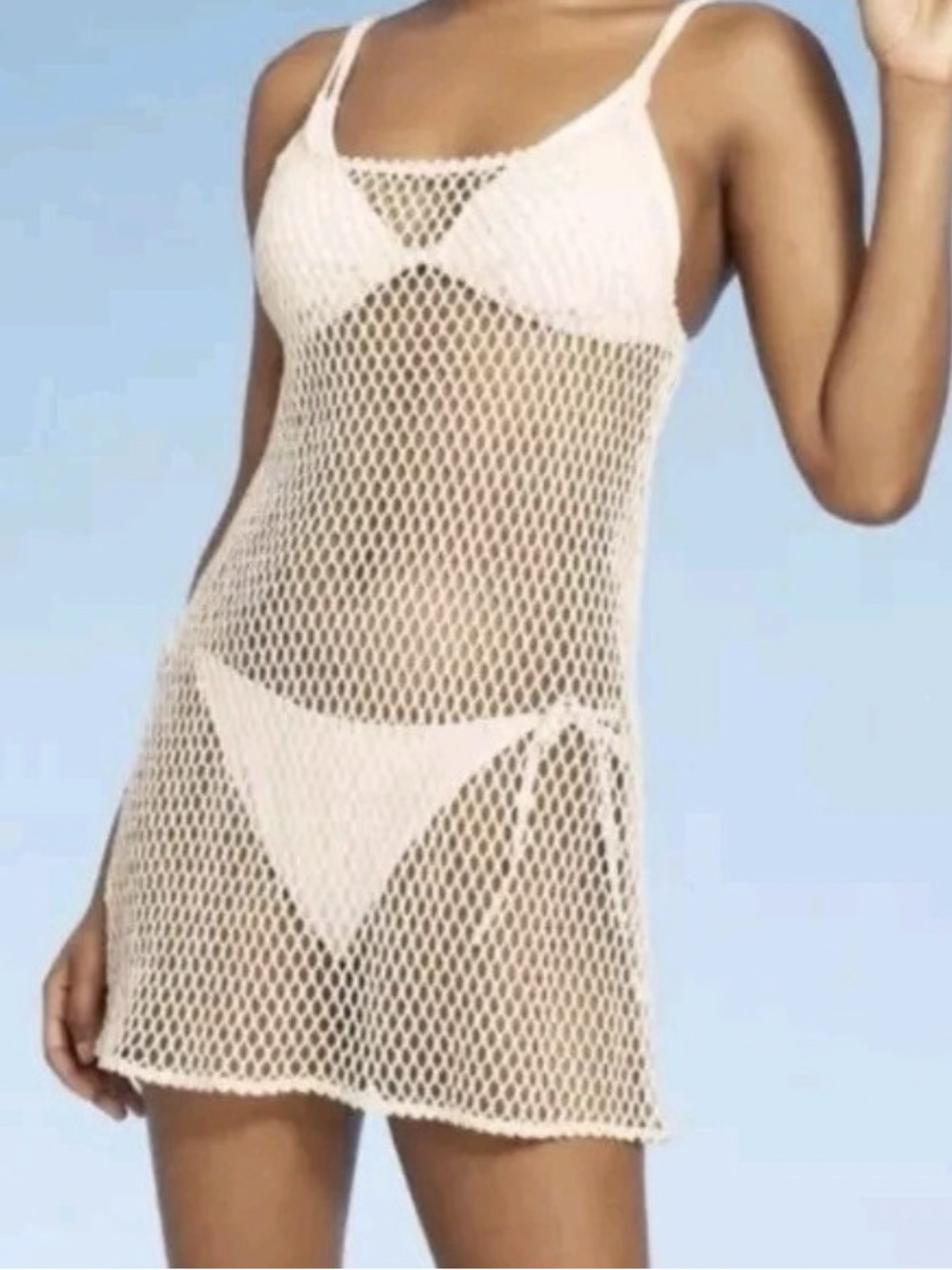 Wild Fable Sheer Fishnet Cover-Up Dress in Cream